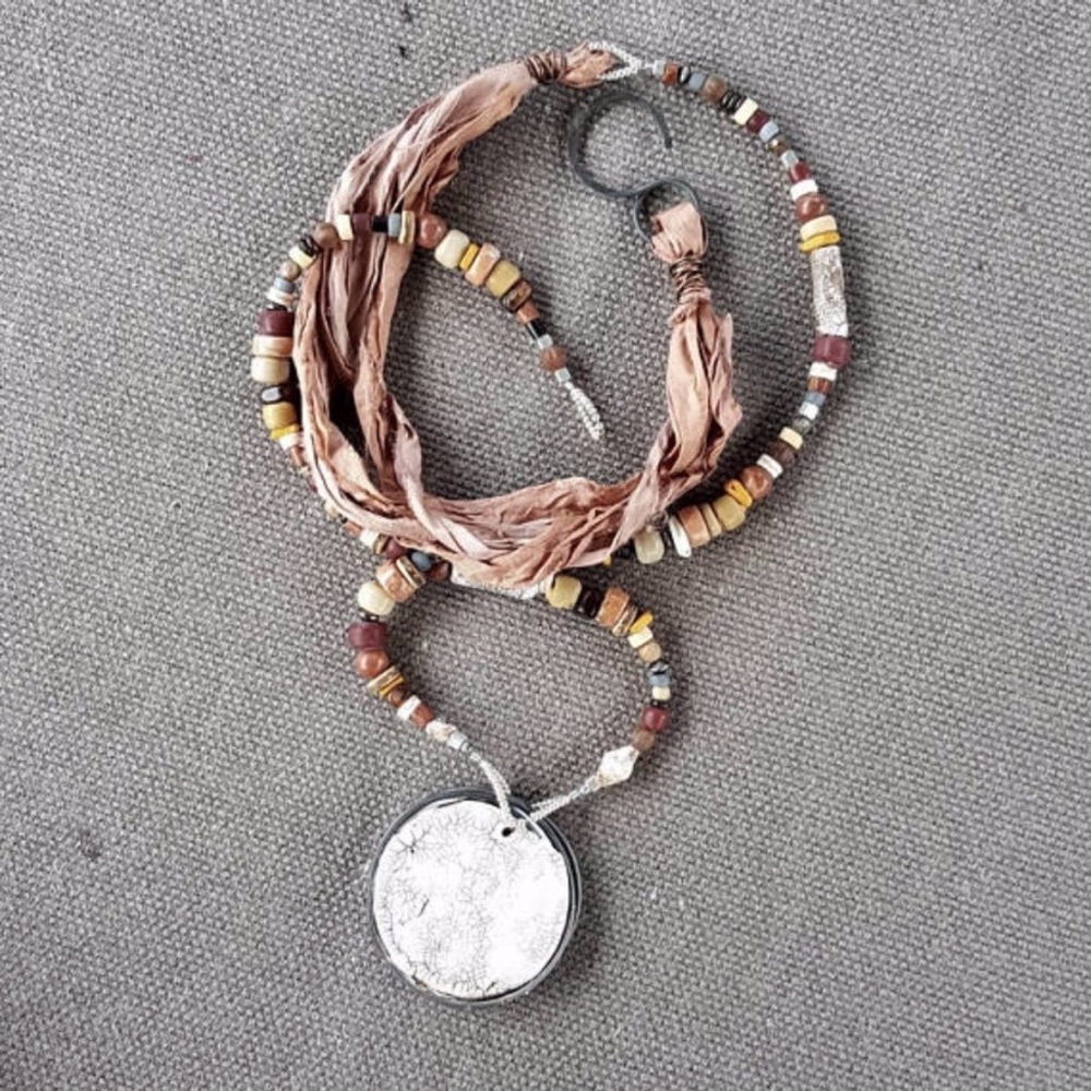 Essence of Gratitude Bohemian Beaded Necklace with Faux Ivory Pendant